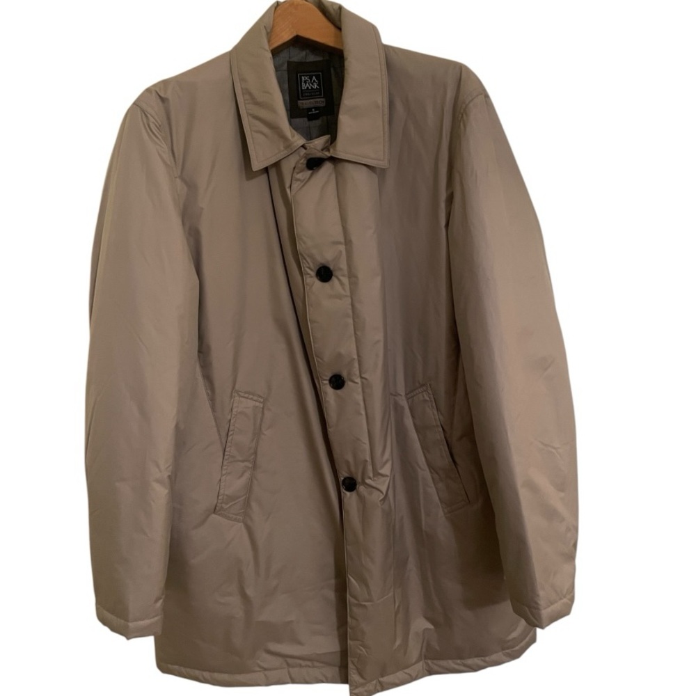 Mens Jos A Bank Travel Tech Collared Overcoat Beige Trench Insulated Coat XL